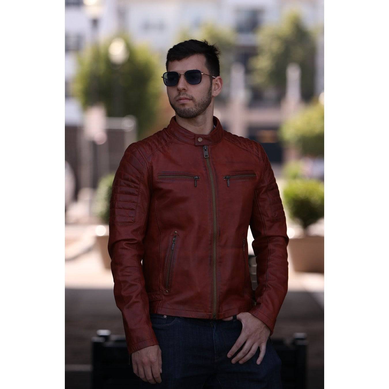 WHETBLU Men's Zack Moto Leather Jacket