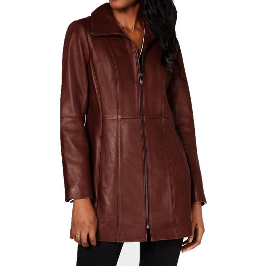 Anne Klein Women's Stand-Collar Leather Walker Coat - Zooloo Leather