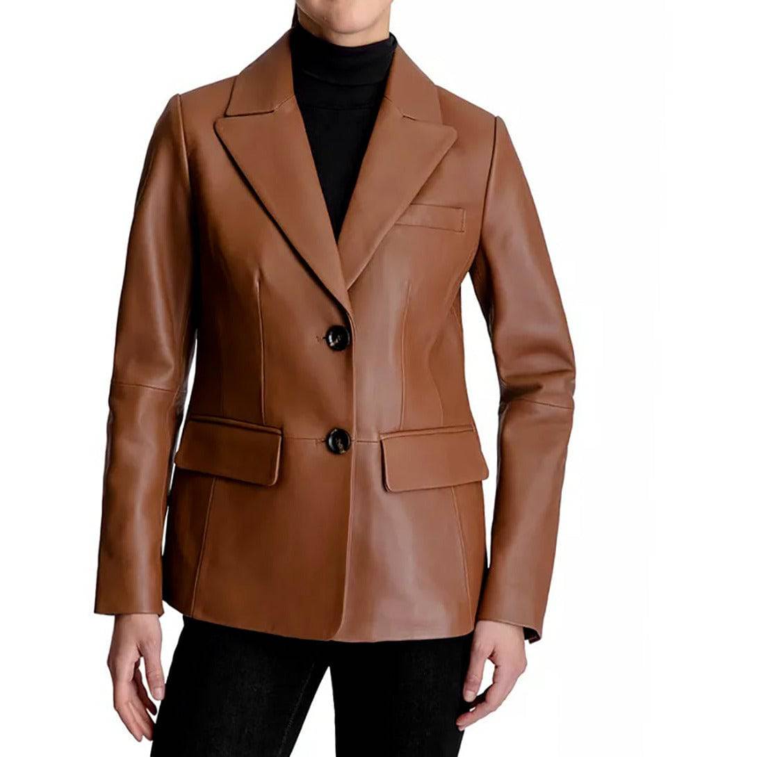 Anne Klein Women's Classic Leather Blazer Jacket - Zooloo Leather