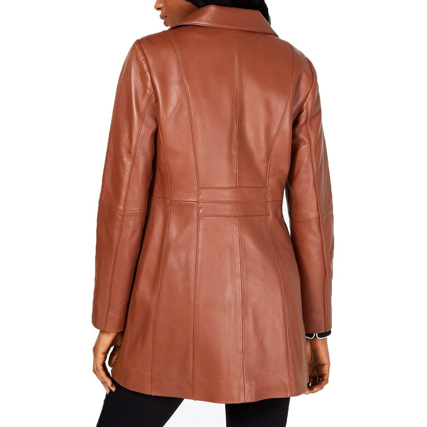 ANNE KLEIN Women's Mid-Length Zip Front Leather Coat