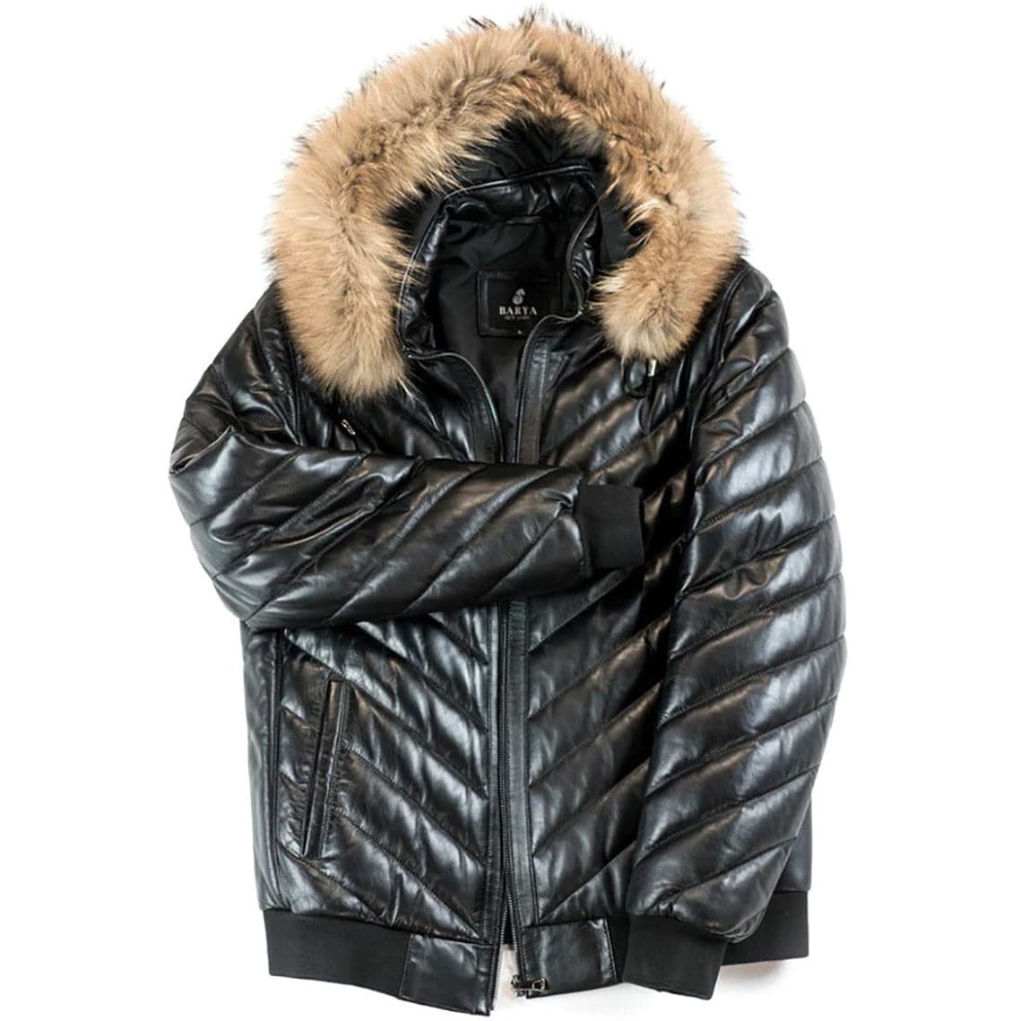 BARYA Leather Bomber Jacket with Real Fur - Zooloo Leather