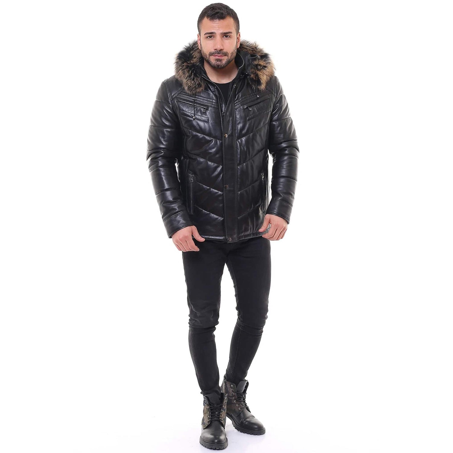 Barya Men's Down Puffer Leather Coat - Zooloo Leather
