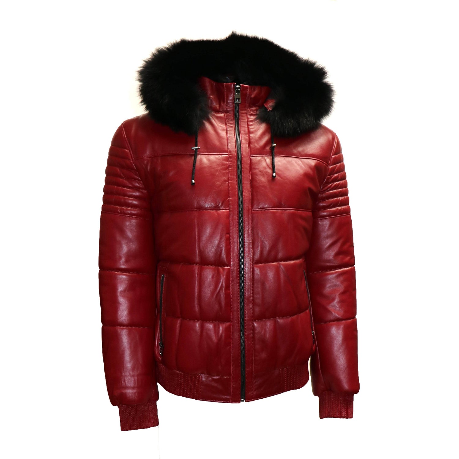 BARYA NEW YORK Men's Puffer Leather Jacket with Fox fur