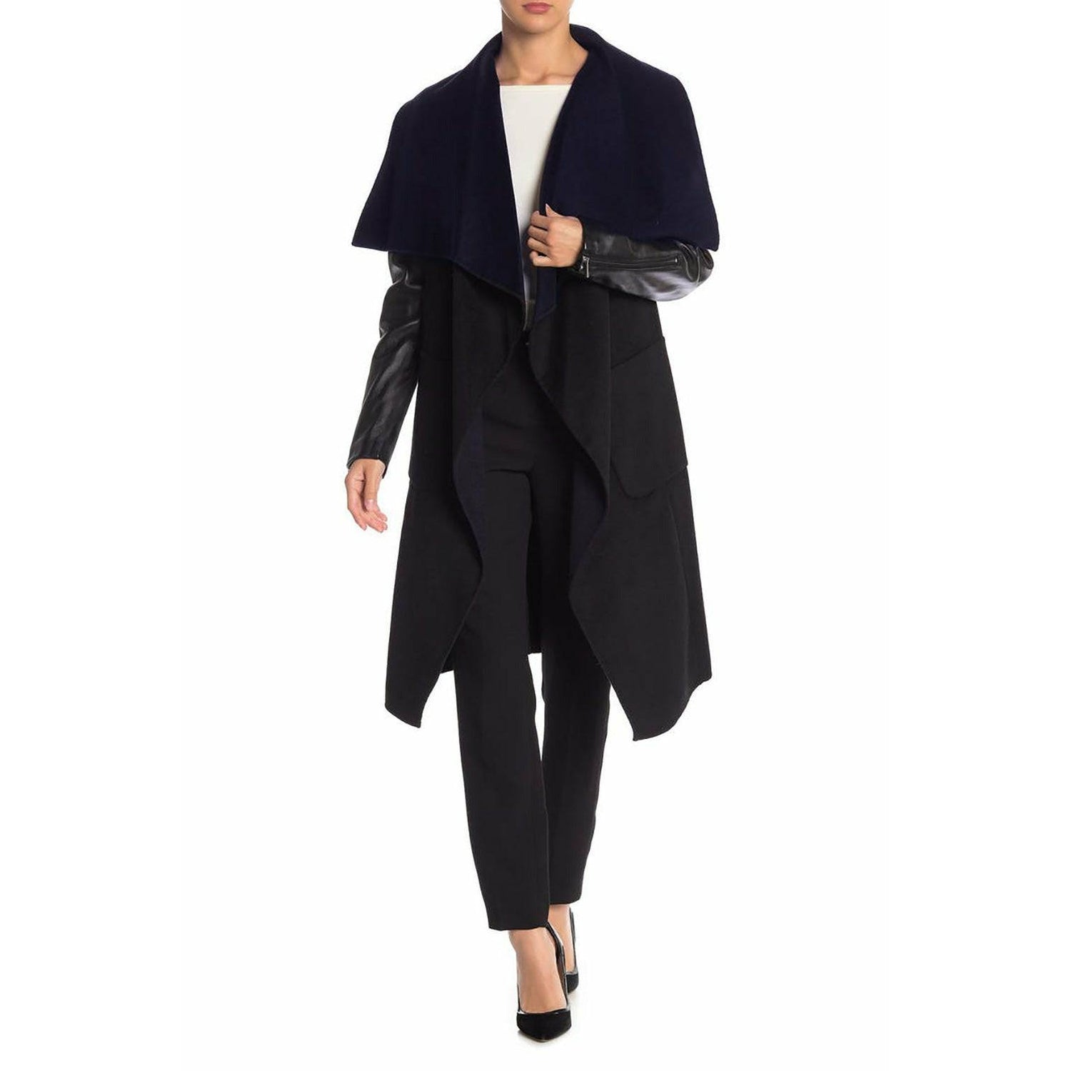 BCBGMaxazria Women Trench Coat Medium Olivia Black Outdoor Longline Pockets