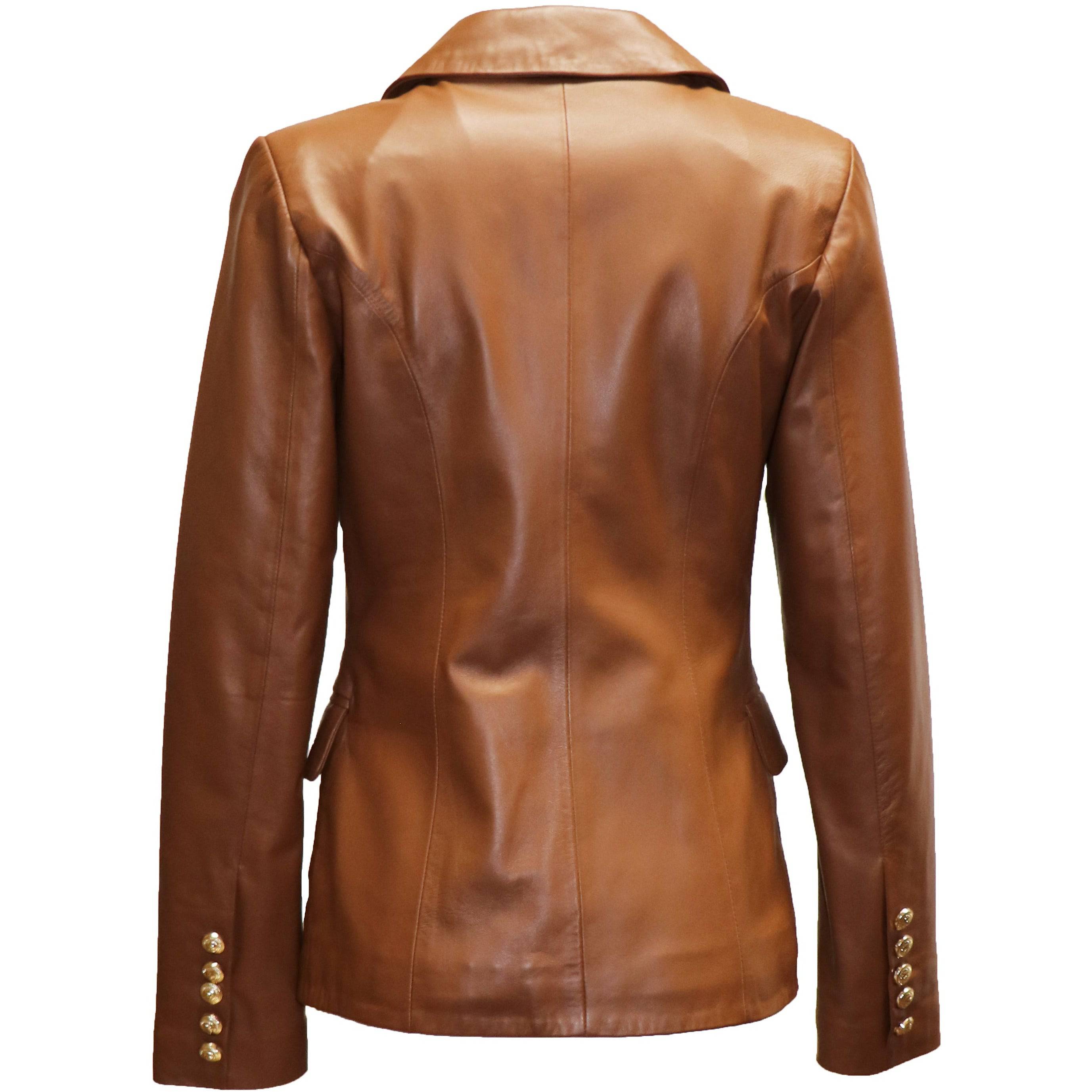 Victor Freeman Women's double Breasted Leather Blazer Jacket - Zooloo Leather