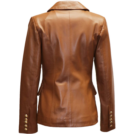 Victor Freeman Women's double Breasted Leather Blazer Jacket