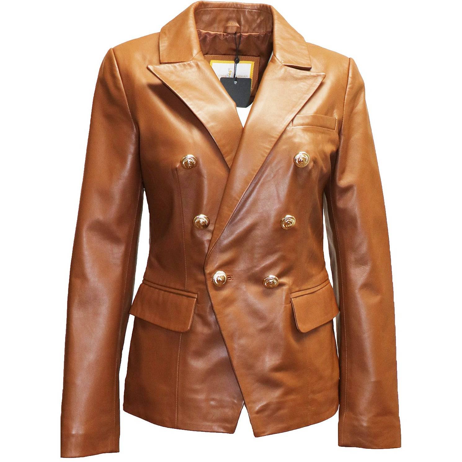 Victor Freeman Women's double Breasted Leather Blazer Jacket - Zooloo Leather