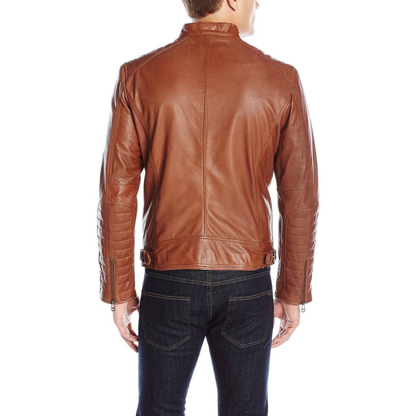 Cole Haan Men's Washed Vintage Leather Stand Collar Jacket