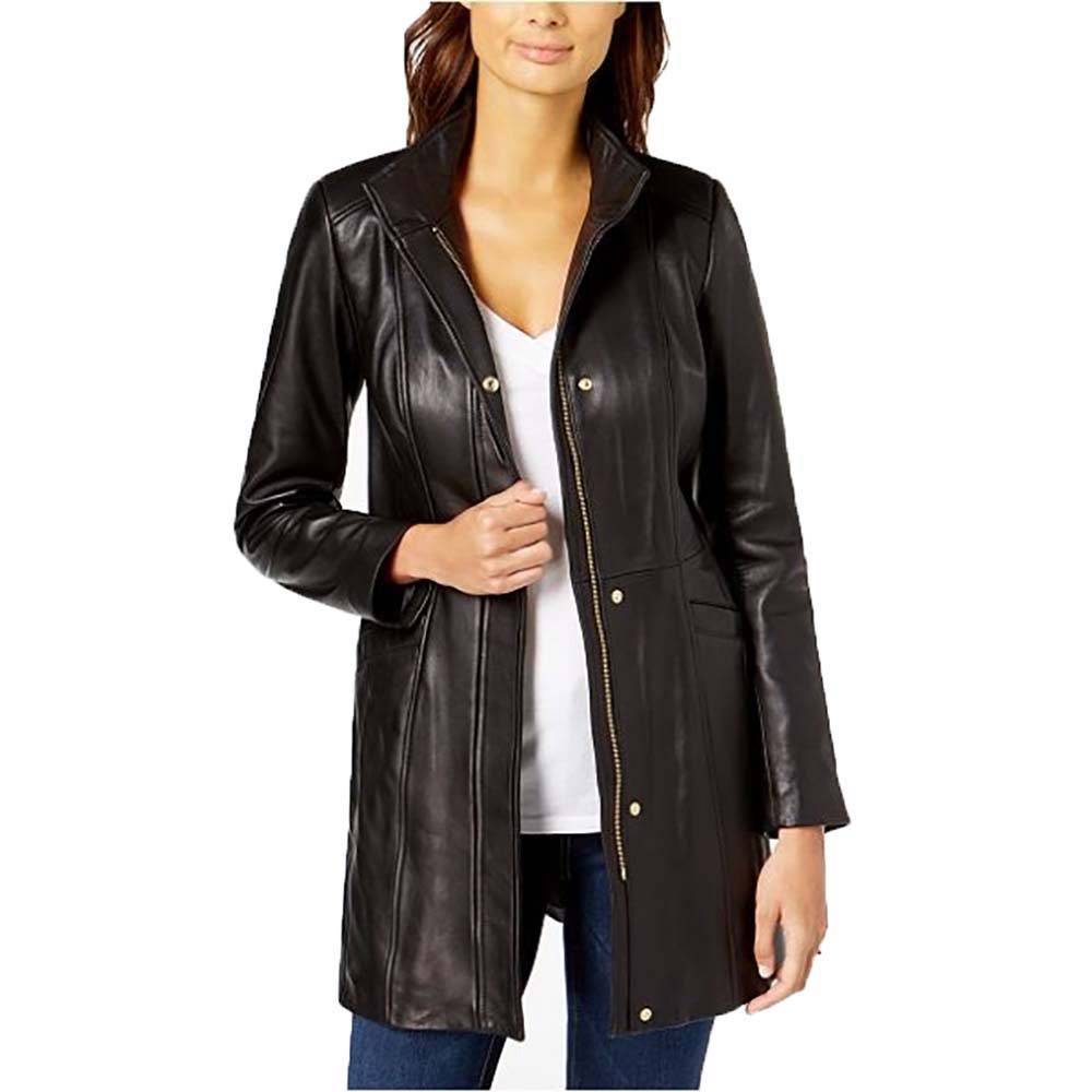 Cole Haan Women's Leather Collarless Mid-Length Coat - Zooloo Leather