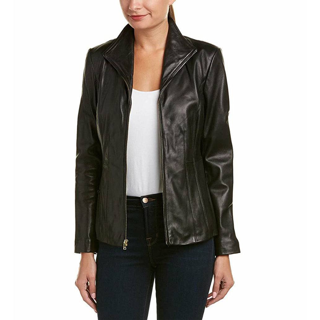 Cole Haan Women's Leather Wing Collared Jacket - Zooloo Leather