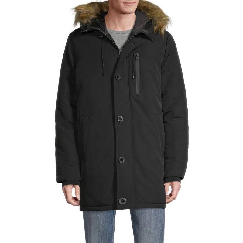 GUESS Mens Heavyweight Hooded Parka Jacket With Removable Faux Fur Trim