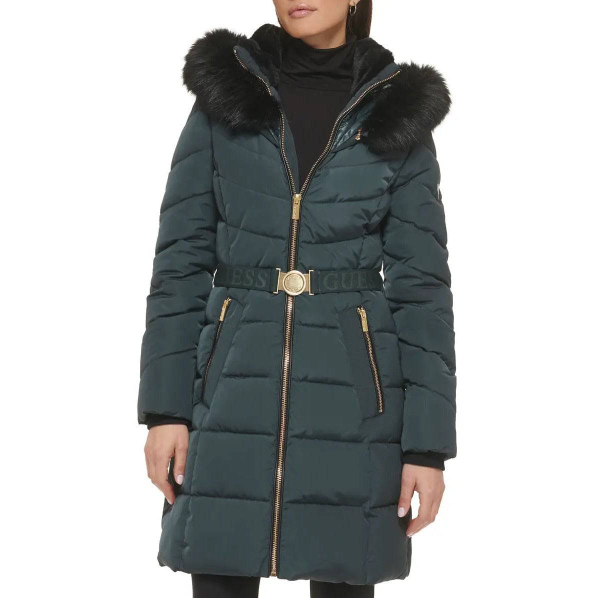 GUESS Women's Puffer Coat with Belt - Zooloo Leather