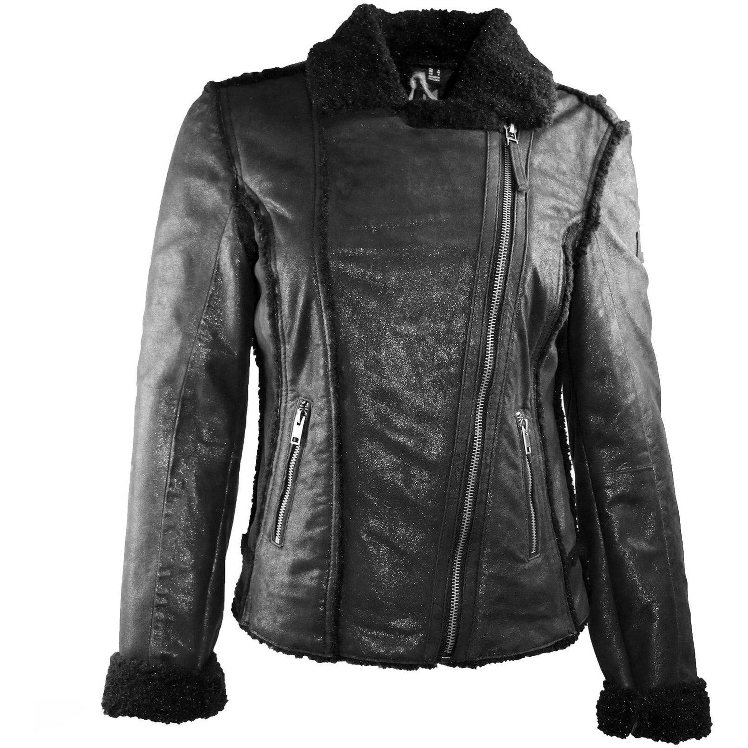Mauritius Women's Moto  Leather Jacket with Faux Fur Lining - Zooloo Leather