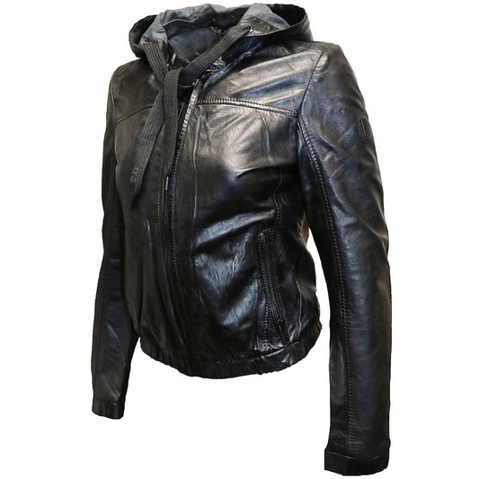 Mauritius Women's Leather Bomber Jacket with Hood