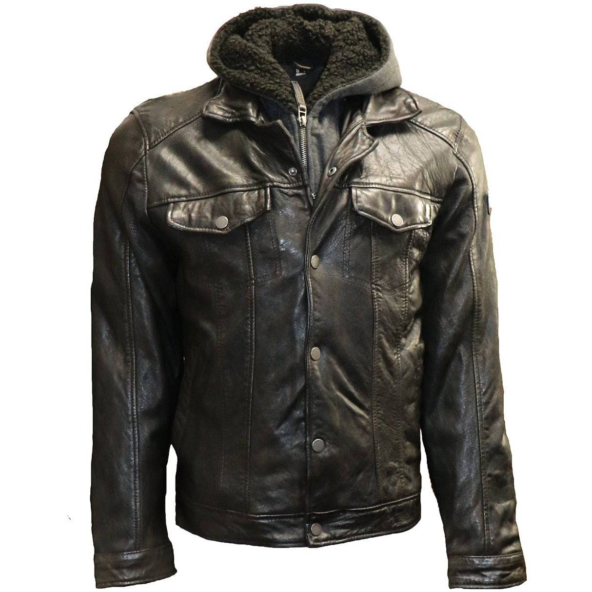 Mauritius Men's Trucker Leather Jacket with Hood