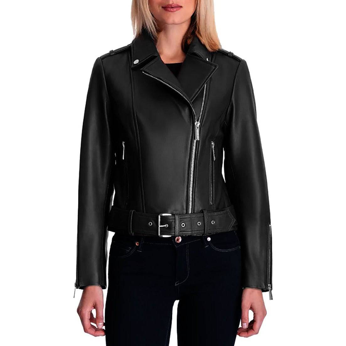 MICHAEL Michael Kors women's Moto Leather Jacket with Belt - Zooloo Leather