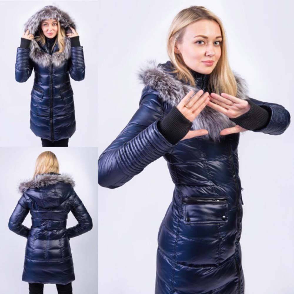 Towmy Women's Down Coat with Silver Fox Fur Hood - Zooloo Leather