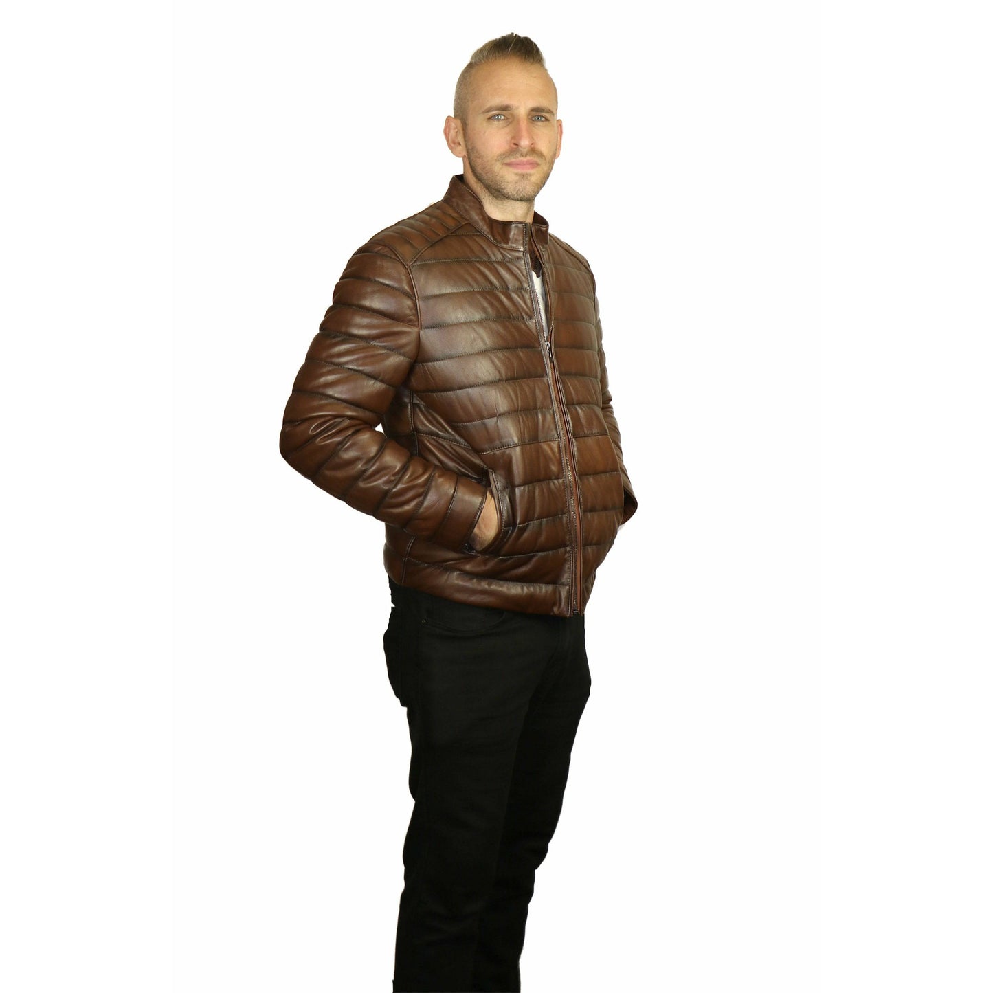 Shanazia Men's Puffer Leather Jacket