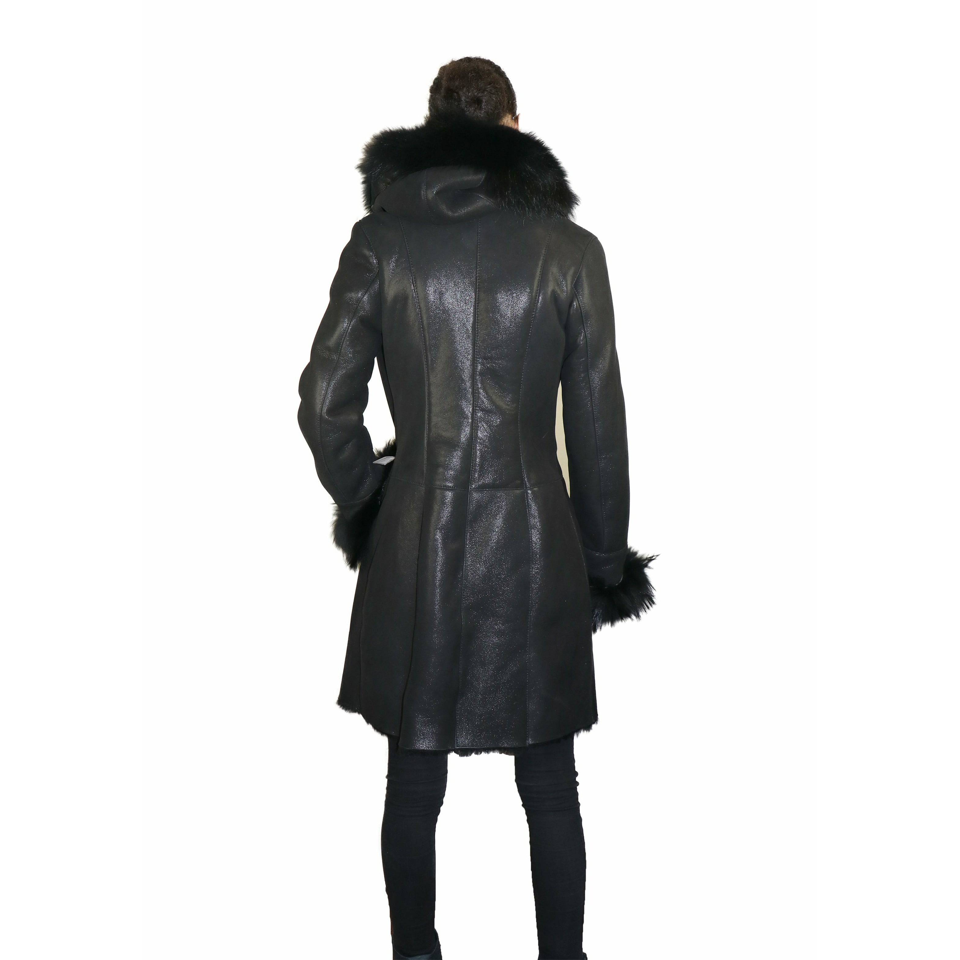 Zooloo Women's Sheepskin shearling Coat with Fur Trim - Zooloo Leather