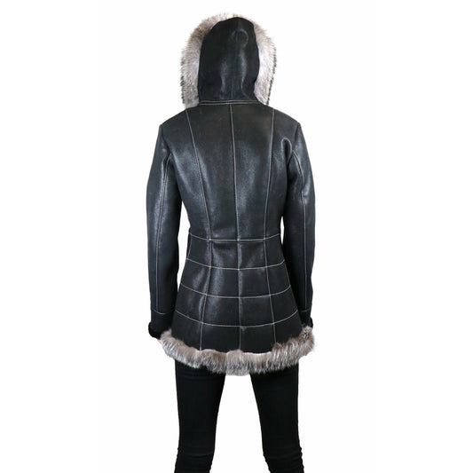 Zooloo Women's Shearling Coat with Fox Trimming - Zooloo Leather
