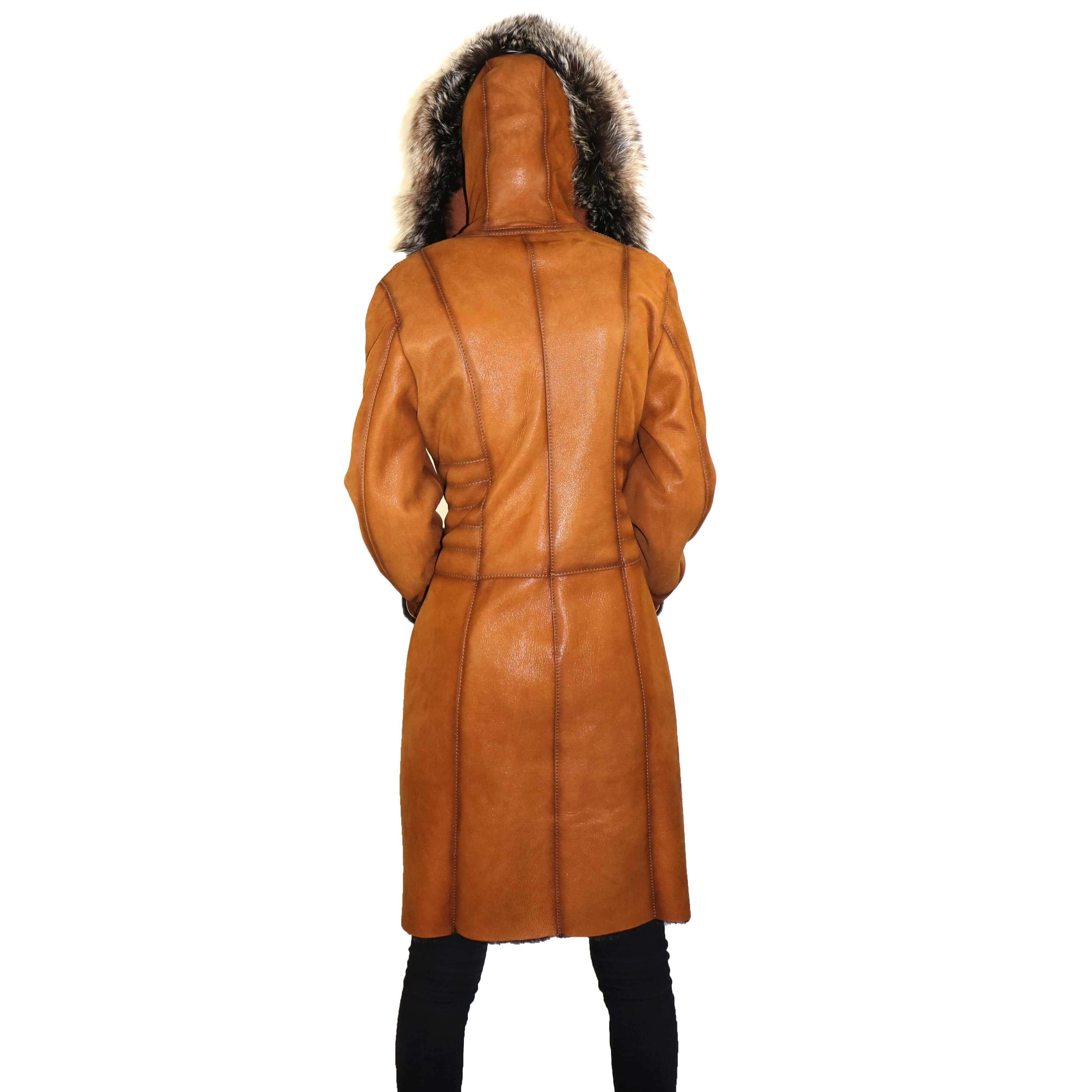 Zooloo Women's Sheepskin Shearling Coat with Fox Trim - Zooloo Leather