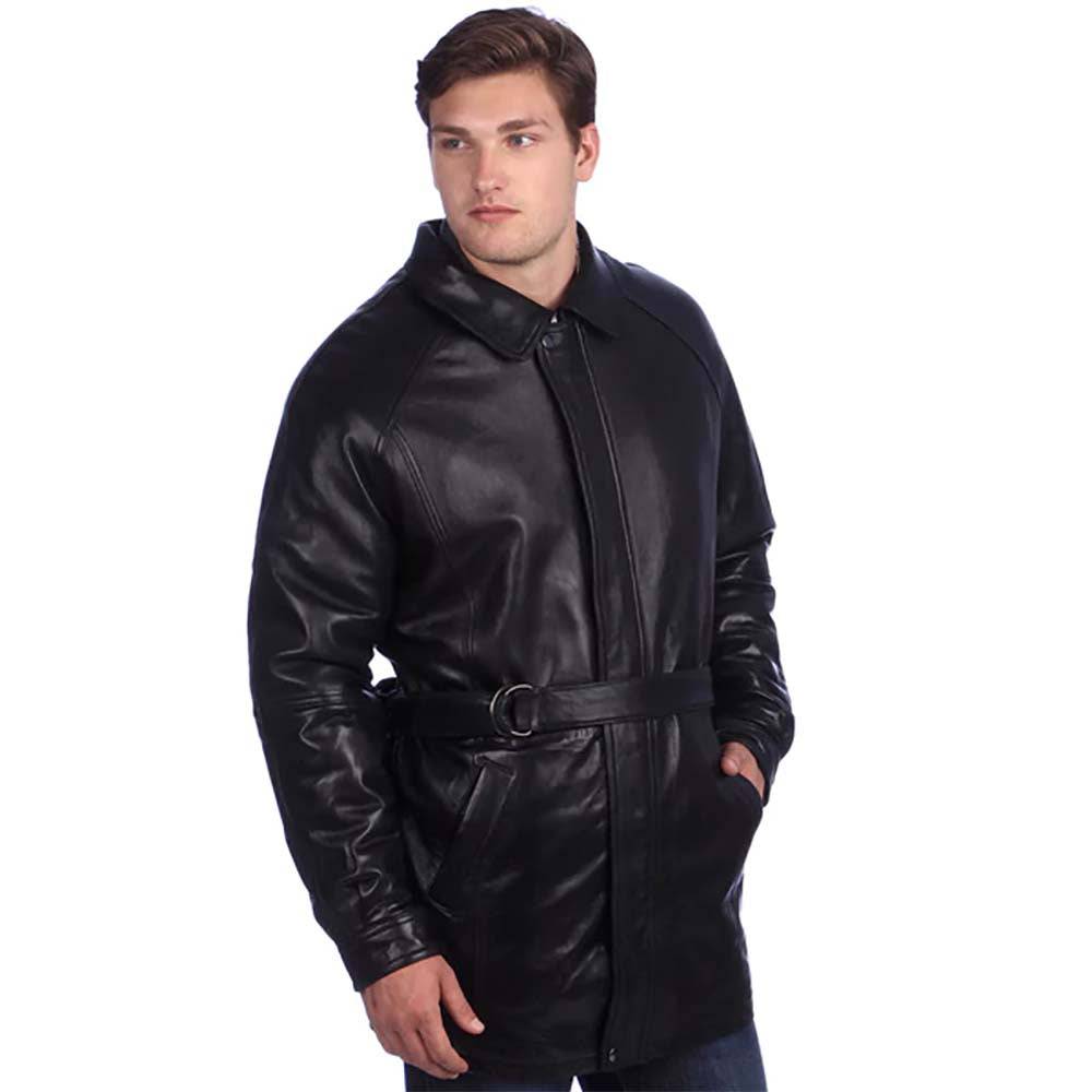 United Face Men's Lambskin Leather Belted Coat - Zooloo Leather