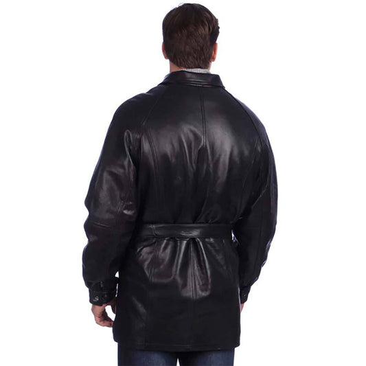 United Face Men's Lambskin Leather Belted Coat - Zooloo Leather