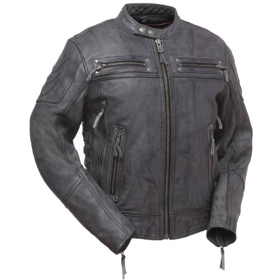 First Manufacturing Men's Warrior King Motorcycle Leather Jacket - Zooloo Leather