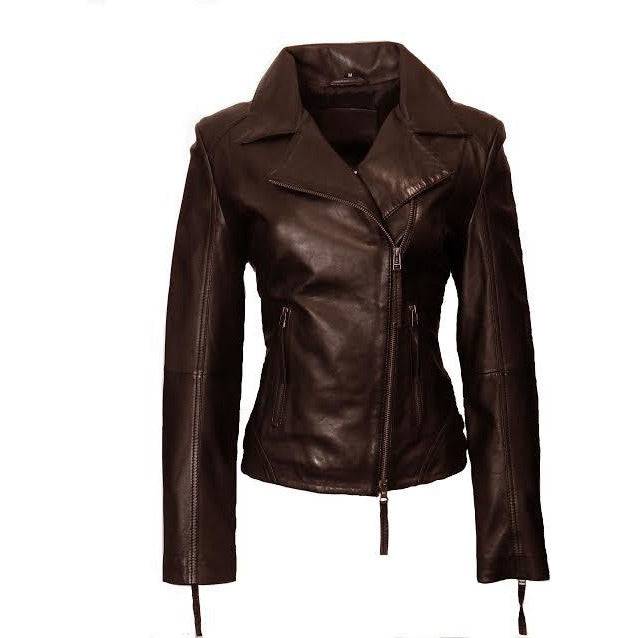 Whet Blu Women's Asymmetrical Zipper Leather Jacket - Zooloo Leather